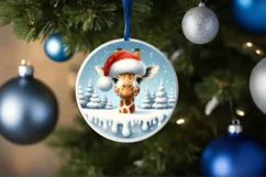 3D Giraffe Santa Hat Ornament Sublimation PNG Product Image 4