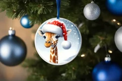 3D Giraffe Santa Hat Ornament Sublimation PNG Product Image 4