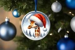3D Giraffe Santa Hat Ornament Sublimation PNG Product Image 1
