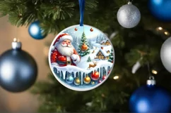 Winter Scene with Santa Round Sticker Ornament Sublimation Product Image 4