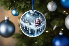 Winter Scene with Santa Round Sticker Ornament Sublimation Product Image 1