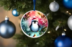 Colorful Penguin Christmas Ornament Sublimation PNG Product Image 4