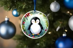 Colorful Penguin Christmas Ornament Sublimation PNG Product Image 1