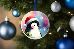 Colorful Christmas Penguin Round Ornament Sublimation PNG Product Image 4