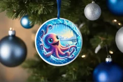 Octopus in Winter Woodland Scene Sublimation Clipart PNG Product Image 1