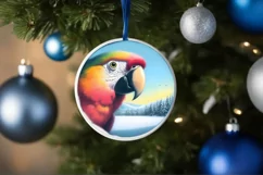 Smiling Parrot Snow Wall Round Ornament PNG Product Image 4