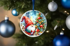 Christmas Penguin Round Ornament with Gnome Sublimation PNG Product Image 4