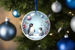 Winter Scene with Penguins Round Ornament Sublimation PNG Product Image 4