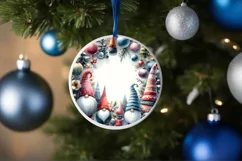 Winter Scene with Winter Gnomes Round Sticker Ornament Product Image 4