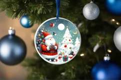 Colorful Santa Round Ornament Sublimation PNG Product Image 4