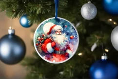 Winter Santa Round Ornament Sublimation PNG Product Image 4