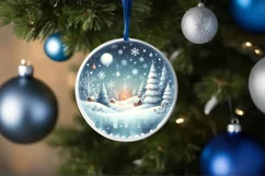 Winter Scene Round Sticker Ornament Sublimation PNG Product Image 4