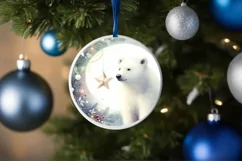 Winter Scene with Polar Bear Round Sticker Ornament Product Image 4