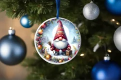 Colorful Christmass Gnome Round Ornament Sublimation PNG Product Image 1