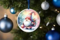Colorful Christmass Gnome Round Ornament Sublimation PNG Product Image 4