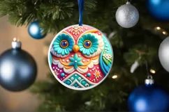 Christmas Owl Round Ornament PNG Product Image 4