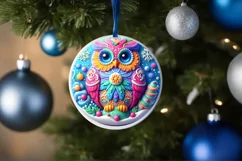 Christmas Owl Round Ornament PNG Product Image 4