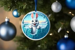 Smiling Rabbit Melting Ice Round Ornament PNG Product Image 4