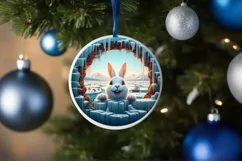 Smiling Rabbit Melting Ice Round Ornament PNG Product Image 1