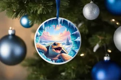 Smiling Turtle Icy Wall Round Ornament PNG Product Image 4