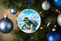 Smiling Turtle Icy Wall Round Ornament PNG Product Image 1