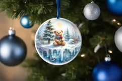 Melting Winter Teddy Bear Round Ornament Sublimation PNG Product Image 1