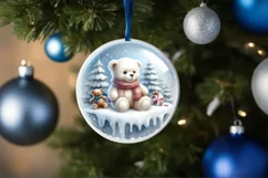 Melting Winter Teddy Bear Round Ornament Sublimation PNG Product Image 1