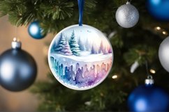 3D Forest Winter Scene Round Ornament Sublimation PNG Product Image 1