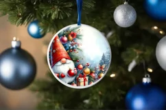 Colorful Christmas Gnome Round Ornament Sublimation PNG Product Image 4