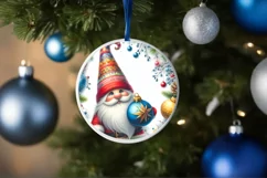 Colorful Christmas Gnome Round Ornament Sublimation PNG Product Image 1