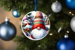 Colorful Christmas Gnome Round Ornament Sublimation PNG Product Image 4