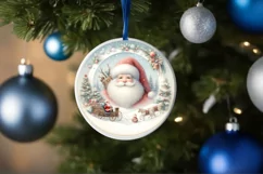 Santa Centered Winter Round Ornament Sublimation PNG Product Image 1