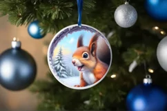 Smiling Squirrel Snow Wall Round Ornament PNG Product Image 4