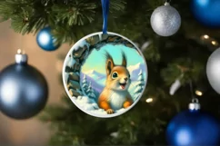 Smiling Squirrel Snow Wall Round Ornament PNG Product Image 4