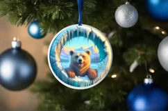 Smiling Bear Melting Ice Round Ornament PNG Product Image 1