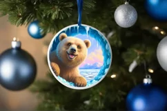 Smiling Bear Melting Ice Round Ornament PNG Product Image 1