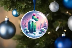Winter Scene with Cactus Round Sticker Ornament Sublimation Product Image 4