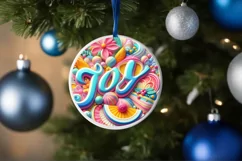 Winter Scene with JOY Round Sticker Ornament Sublimation Product Image 4