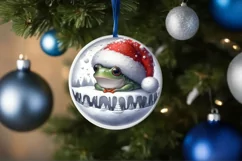 3D Frog Portrait with Santa Hat Round Ornament Sublimation Product Image 4