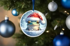 3D Frog Portrait with Santa Hat Round Ornament Sublimation Product Image 4