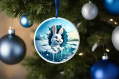 Smiling Rabbit Melting Ice Round Ornament PNG Product Image 4