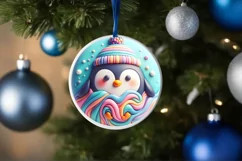 Christmas Penguin Round Ornament PNG Product Image 4