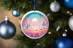 Round Winter Scene Ornament Sublimation PNG Product Image 1