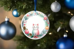 Colorful Christmas Cat Round Ornament Sublimation PNG Product Image 4