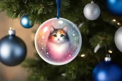 Colorful Christmas Cat Round Ornament Sublimation PNG Product Image 4