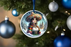 Winter Scene with Mexican Person Round Sticker Ornament Product Image 4