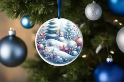 Winter Scene Round Ornament Sublimation PNG Product Image 4