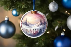 Winter Scene Round Ornament Sublimation PNG Product Image 1