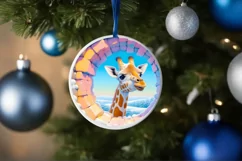 Pastel Giraffe Snow Round Ornament Sublimation PNG Product Image 4