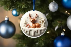 Round 3D Christmas Deer with Melting Edges PNG Product Image 1